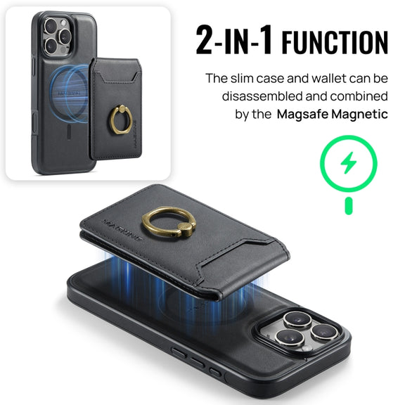 For iPhone 16 Pro Max MAGKING K1 MagSafe Detachable Wallet RFID Back Cover Phone Case(Black)