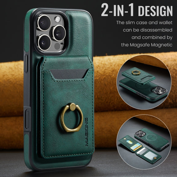 For iPhone 16 Pro Max MAGKING K1 MagSafe Detachable Wallet RFID Back Cover Phone Case(Green)