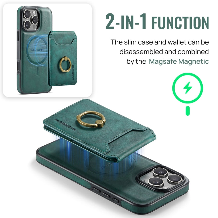 For iPhone 16 Pro Max MAGKING K1 MagSafe Detachable Wallet RFID Back Cover Phone Case(Green)