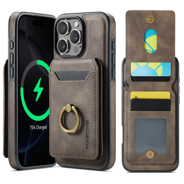 For iPhone 16 Pro DG.MING K1 MagSafe Detachable Wallet RFID Back Cover Phone Case(Coffee)