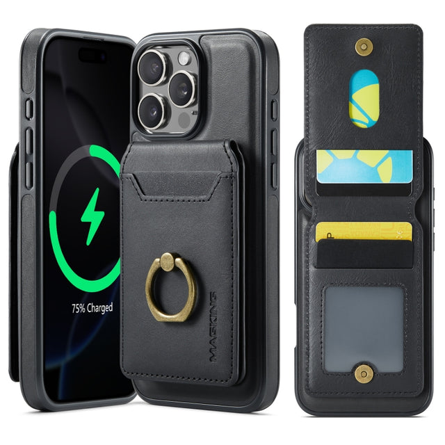 For iPhone 16 Pro DG.MING K1 MagSafe Detachable Wallet RFID Back Cover Phone Case(Black)