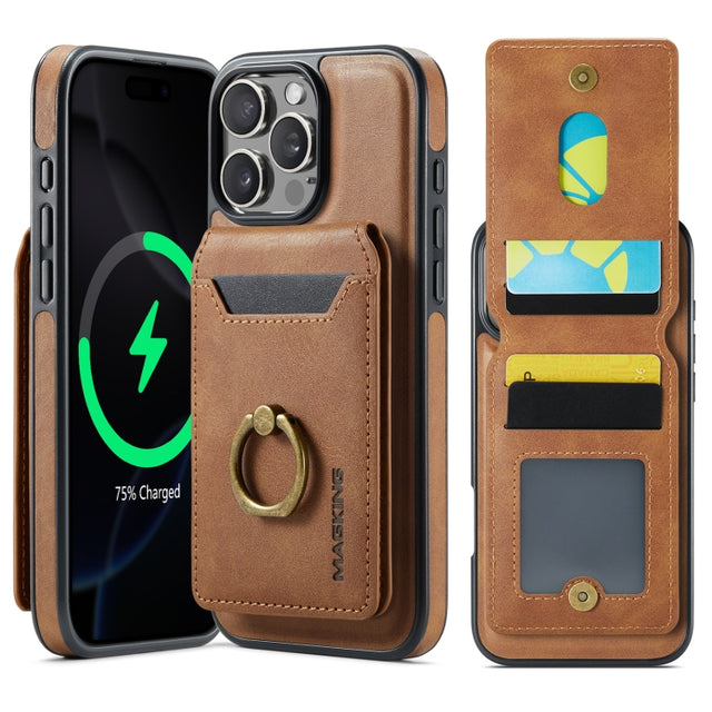 For iPhone 16 Pro MAGKING K1 MagSafe Detachable Wallet RFID Back Cover Phone Case(Brown)