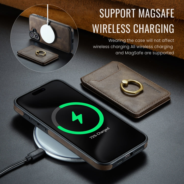 For iPhone 16 Plus DG.MING K1 MagSafe Detachable Wallet RFID Back Cover Phone Case(Coffee)