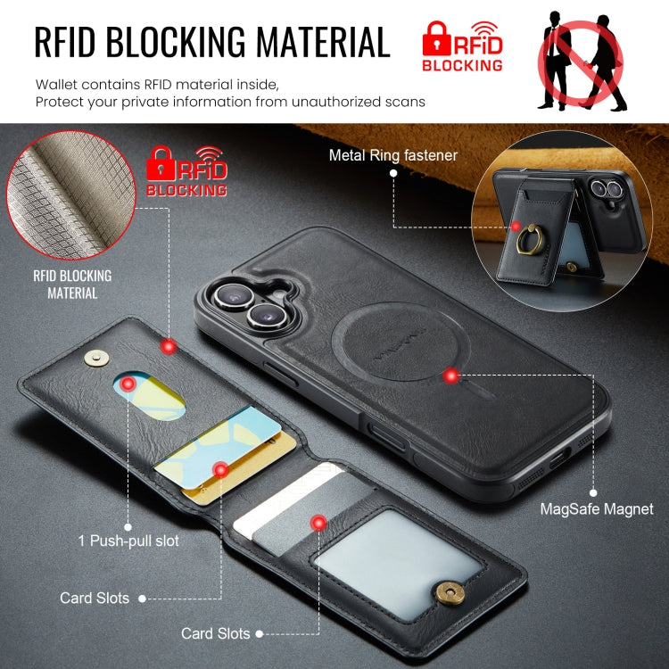 For iPhone 16 Plus DG.MING K1 MagSafe Detachable Wallet RFID Back Cover Phone Case(Black)