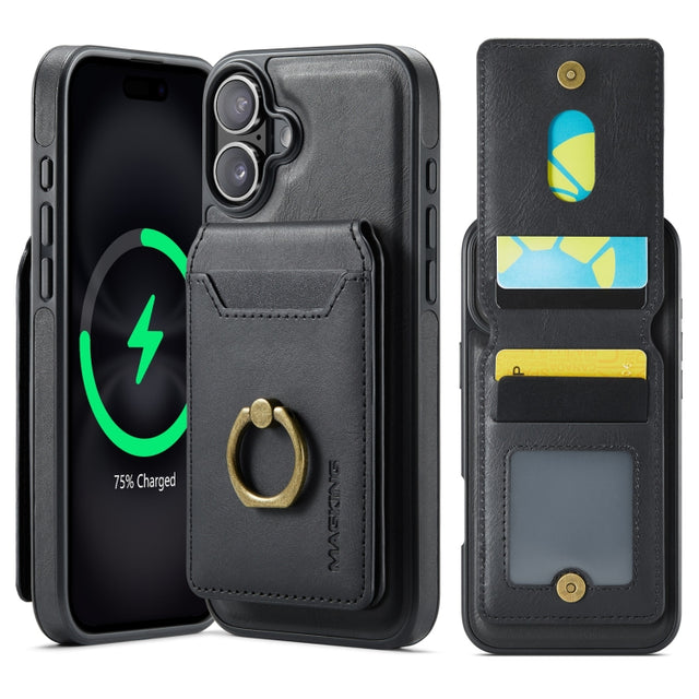 For iPhone 16 Plus DG.MING K1 MagSafe Detachable Wallet RFID Back Cover Phone Case(Black)