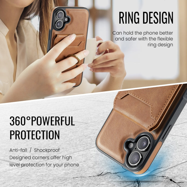 For iPhone 16 Plus DG.MING K1 MagSafe Detachable Wallet RFID Back Cover Phone Case(Brown)
