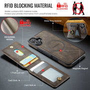 For iPhone 16 DG.MING K1 MagSafe Detachable Wallet RFID Back Cover Phone Case(Coffee)