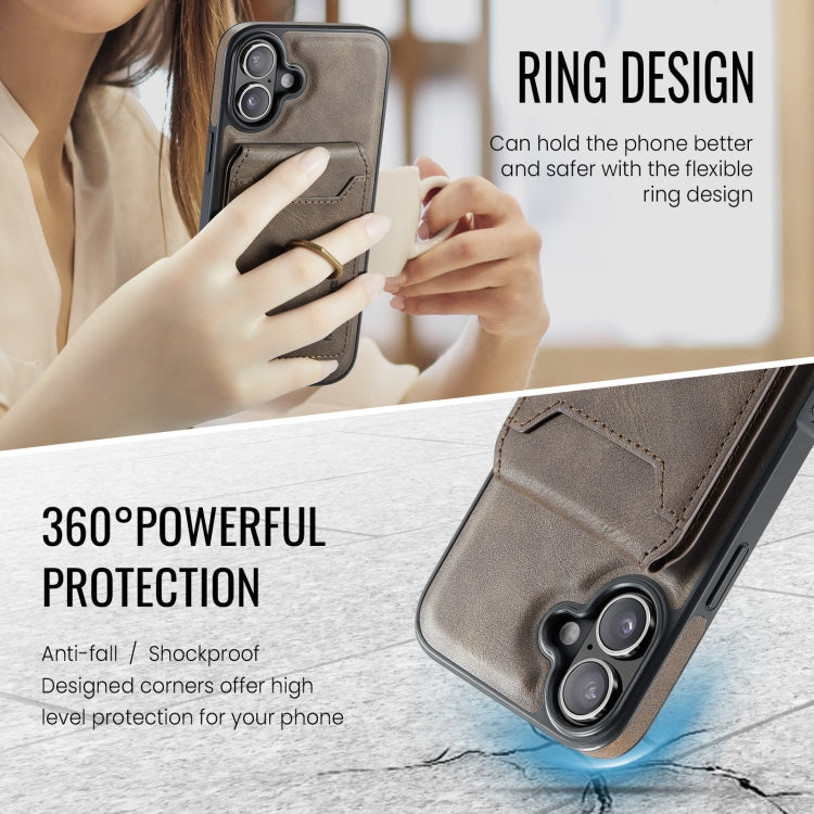 For iPhone 16 DG.MING K1 MagSafe Detachable Wallet RFID Back Cover Phone Case(Coffee)