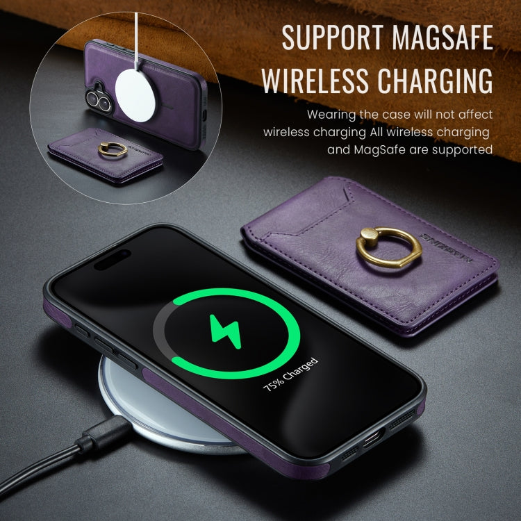 For iPhone 16 DG.MING K1 MagSafe Detachable Wallet RFID Back Cover Phone Case(Purple)
