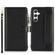 For Samsung Galaxy S24 5G Wristband Holder Zipper Purse RFID Leather Phone Case(Black)