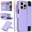 For iPhone 16 Pro Wristband Holder Zipper Purse RFID Leather Phone Case(Purple) - iPhone 16 Pro Cases by PMC TechLife | Online Shopping South Africa | PMC TechLife | Buy Now Pay Later Mobicred