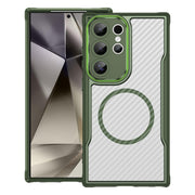 For Samsung Galaxy S25 Ultra 5G Carbon Fiber Texture MagSafe Translucent Phone Case(Green)