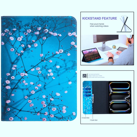 For Samsung Galaxy Tab S9 / S9 FE Colored Drawing Leather Tablet Case(Plum Blossom)