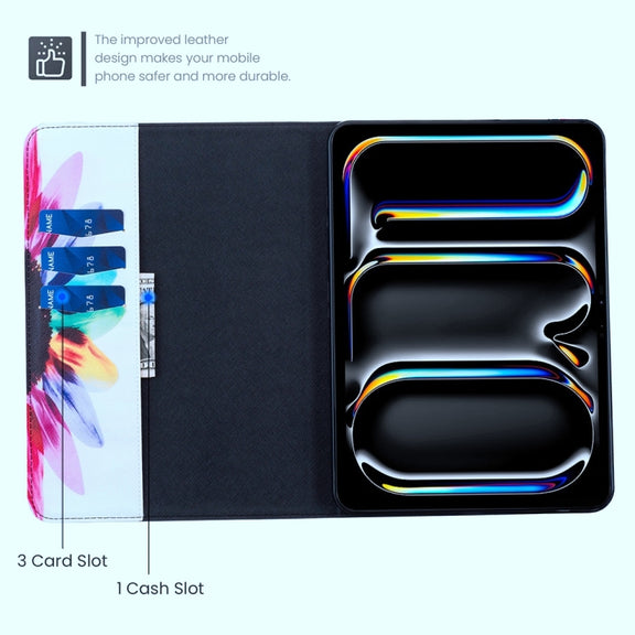 For Samsung Galaxy Tab S9 / S9 FE Colored Drawing Leather Tablet Case(Sun Flower)