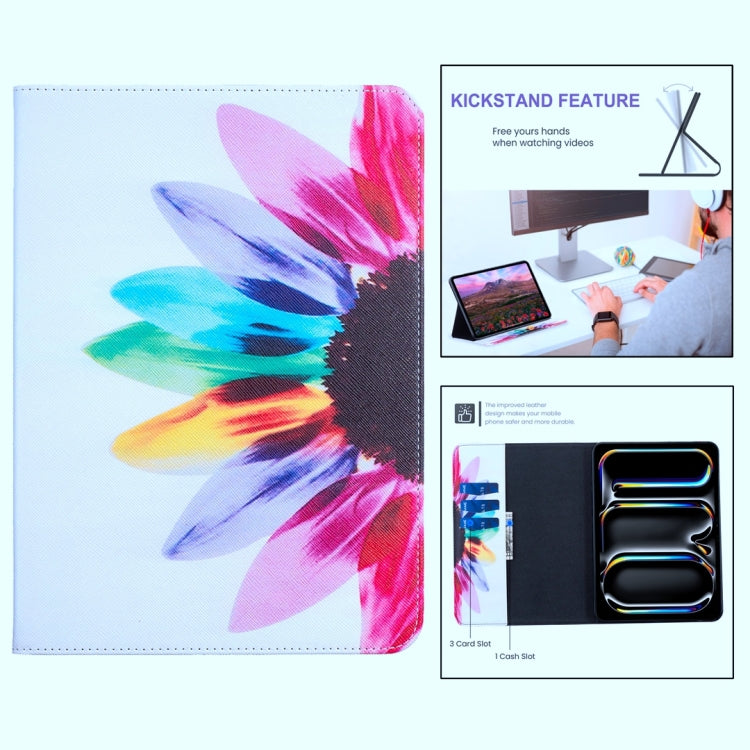 For Samsung Galaxy Tab S9 / S9 FE Colored Drawing Leather Tablet Case(Sun Flower)