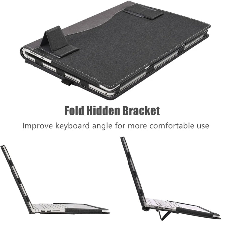 For MicroSoft Surface Laptop 15 inch Leather Laptop Shockproof Protective Case with Stand(Black)