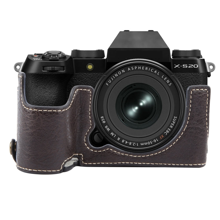 For FUJIFILM X-S20 Buffalo Texture PU Leather Camera Half Case Base(Dark Coffee)
