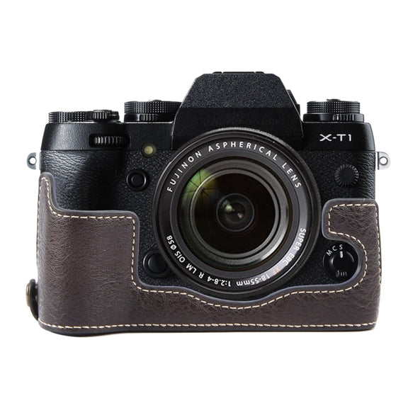 For FUJIFILM X-T1 Buffalo Texture PU Leather Camera Half Case Base(Dark Coffee)
