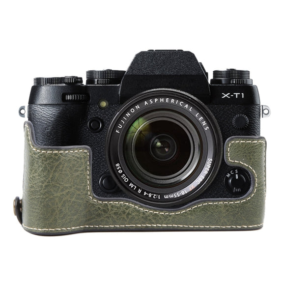 For FUJIFILM X-T1 Buffalo Texture PU Leather Camera Half Case Base(Green)