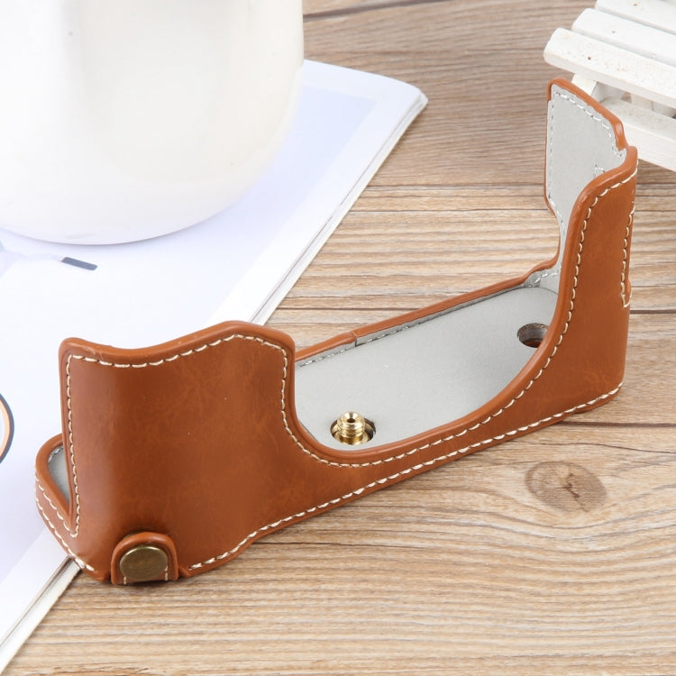 For FUJIFILM X100VI Glossy PU Leather Camera Half Case Base(Brown)