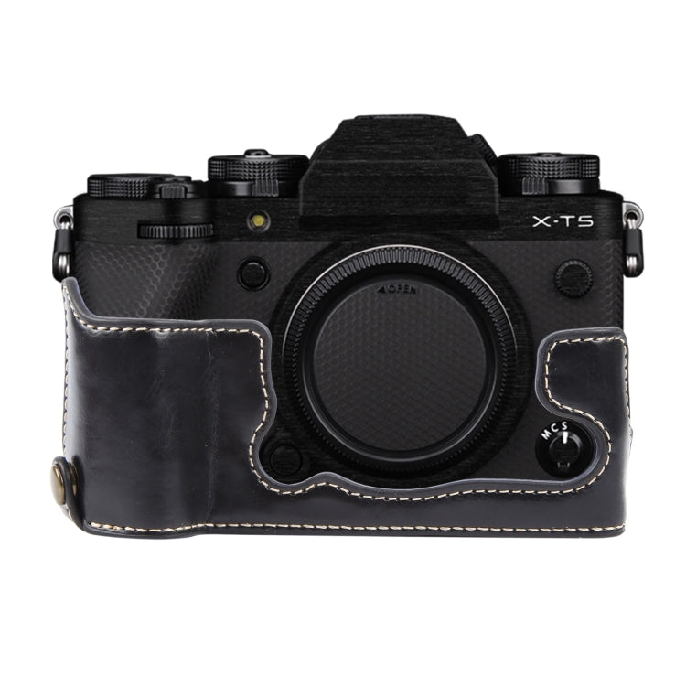 For FUJIFILM X-T5 Glossy PU Leather Camera Half Case Base(Black)