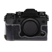 For FUJIFILM X-T5 Glossy PU Leather Camera Half Case Base(Black)