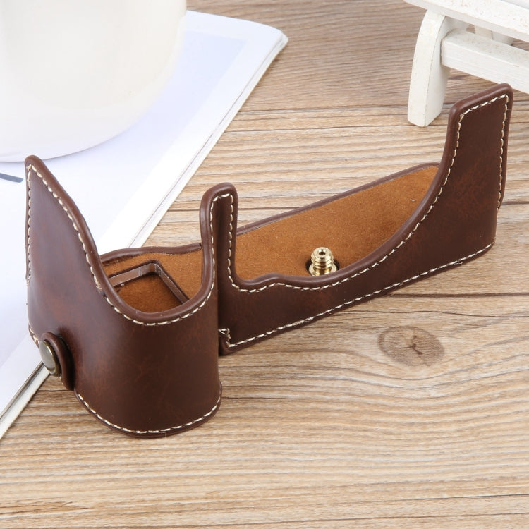 For Sony ILCE-7CM2 / Alpha 7C II Glossy PU Leather Camera Half Case Base(Coffee)