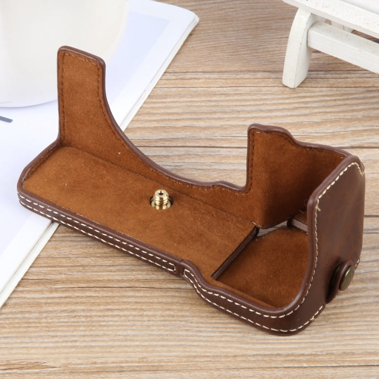 For Sony ILCE-7CM2 / Alpha 7C II Glossy PU Leather Camera Half Case Base(Coffee)