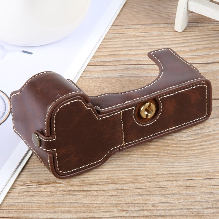 For Sony ILCE-7CM2 / Alpha 7C II Glossy PU Leather Camera Half Case Base(Coffee)