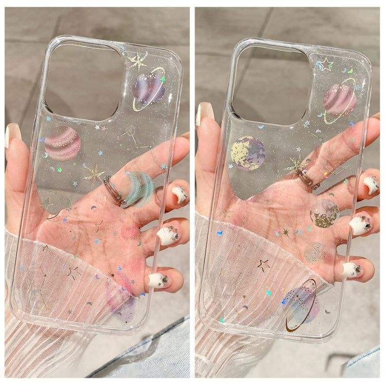 For iPhone 16 Plus Cosmic Star Glitter Epoxy TPU Phone Case(Transparent Pink)