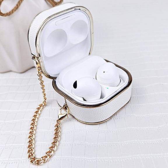 For Samsung Galaxy Buds2 / 2 Pro / Pro Litchi Texture Earbuds Box Leather Protective Case with Metal Bracelet(Blue)