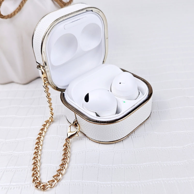 For Samsung Galaxy Buds2 / 2 Pro / Pro Litchi Texture Earbuds Box Leather Protective Case with Metal Bracelet(Blue)