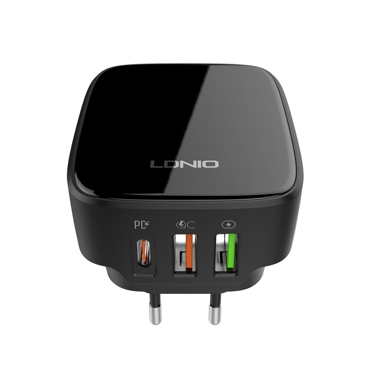 LDNIO Q334 32W Type-C + Dual USB Port Charger with 1m 8 Pin Data Cable, Plug Type:EU Plug(Black)