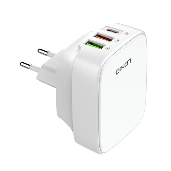 LDNIO Q334 32W Type-C + Dual USB Port Charger with 1m 8 Pin Data Cable, Plug Type:EU Plug(White)