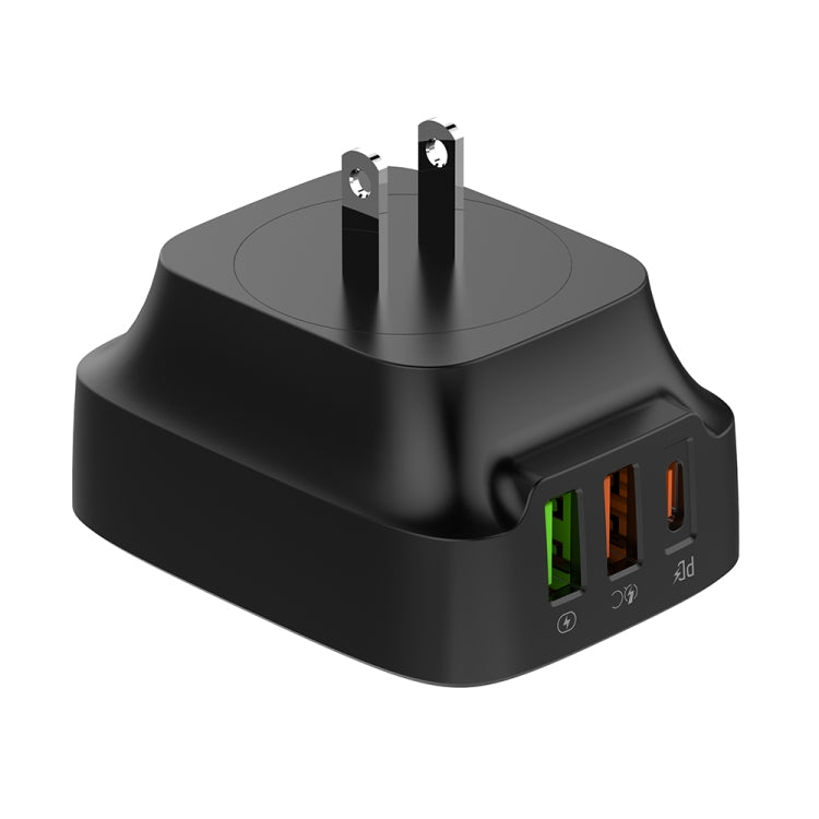 LDNIO Q334 32W Type-C + Dual USB Port Charger with 1m 8 Pin Data Cable, Plug Type:US Plug(Black)