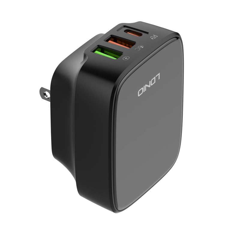 LDNIO Q334 32W Type-C + Dual USB Port Charger with 1m 8 Pin Data Cable, Plug Type:US Plug(Black)