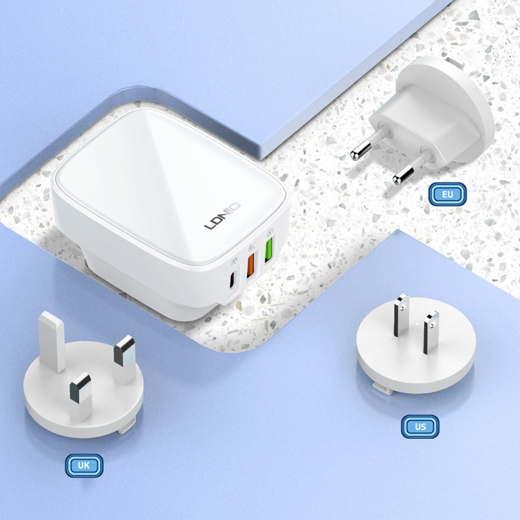 LDNIO Q334 32W Type-C + Dual USB Port Charger with 1m 8 Pin Data Cable, Plug Type:EU Plug(Black)