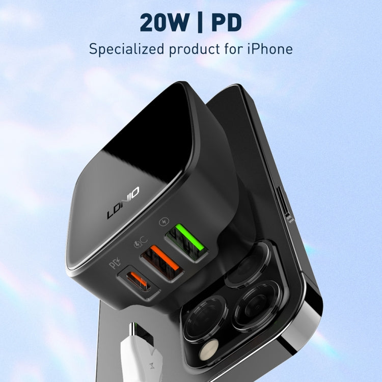 LDNIO Q334 32W Type-C + Dual USB Port Charger with 1m 8 Pin Data Cable, Plug Type:US Plug(Black)