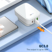 LDNIO Q334 32W Type-C + Dual USB Port Charger with 1m 8 Pin Data Cable, Plug Type:US Plug(Black)