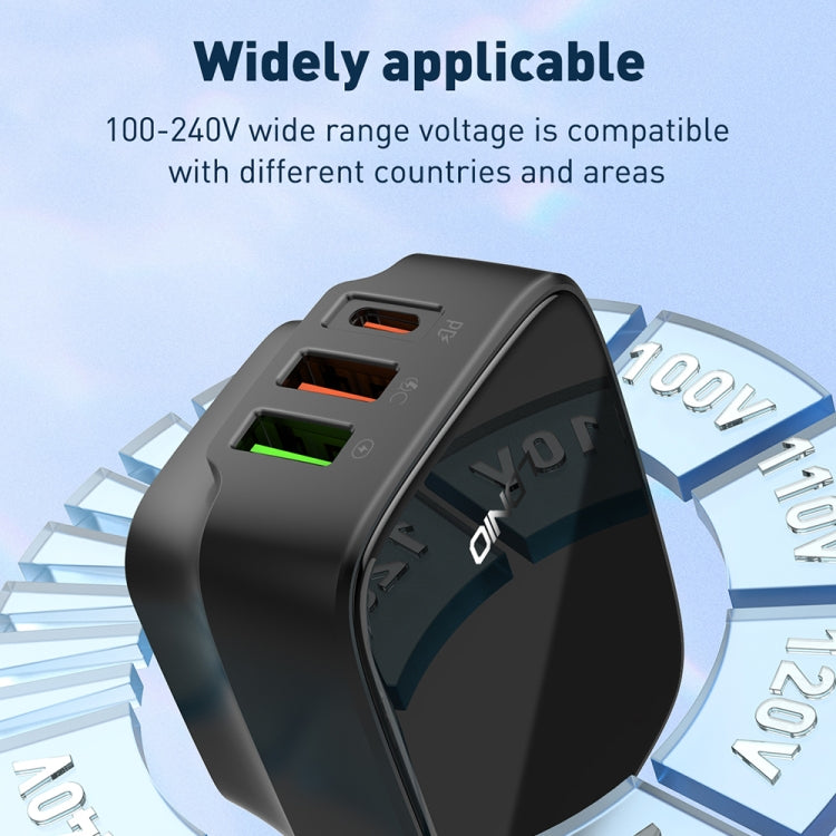 LDNIO Q334 32W Type-C + Dual USB Port Charger with 1m 8 Pin Data Cable, Plug Type:EU Plug(Black)