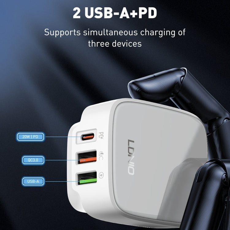 LDNIO Q334 32W Type-C + Dual USB Port Charger with 1m USB-C / Type-C Data Cable, Plug Type:US Plug(Black)