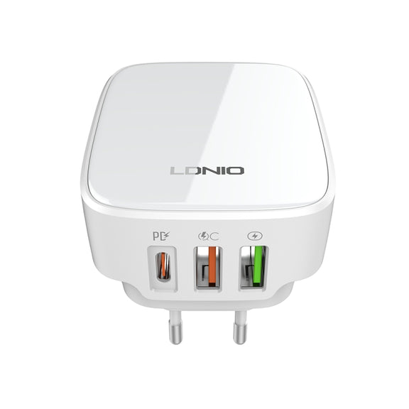 LDNIO Q334 32W Type-C + Dual USB Port Charger with 1m USB-C / Type-C to USB-C / Type-C Data Cable, Plug Type:EU Plug(White)