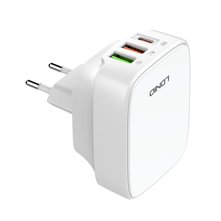 LDNIO Q334 32W Type-C + Dual USB Port Charger with 1m USB-C / Type-C to USB-C / Type-C Data Cable, Plug Type:EU Plug(White)