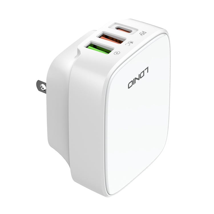 LDNIO Q334 32W Type-C + Dual USB Port Charger with 1m USB-C / Type-C to USB-C / Type-C Data Cable, Plug Type:US Plug(White)