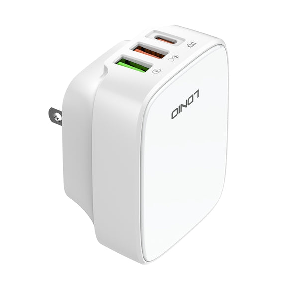 LDNIO Q334 32W Type-C + Dual USB Port Charger with 1m USB-C / Type-C to USB-C / Type-C Data Cable, Plug Type:US Plug(White)