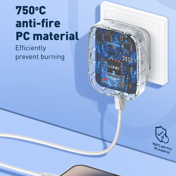 LDNIO Q334 32W Type-C + Dual USB Port Charger with 1m USB-C / Type-C to 8 Pin Data Cable, Plug Type:UK Plug(White)