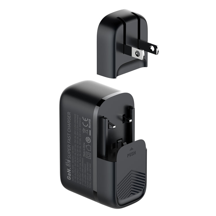 LDNIO Q366 65W USB + Dual Type-C Port Charger with 1m USB-C / Type-C to USB-C / Type-C Data Cable, Plug Type:US Plug(Black)