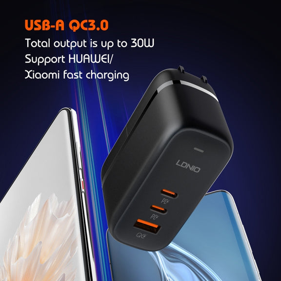 LDNIO Q366 65W USB + Dual Type-C Port Charger with 1m USB-C / Type-C to USB-C / Type-C Data Cable, Plug Type:EU Plug(Black)