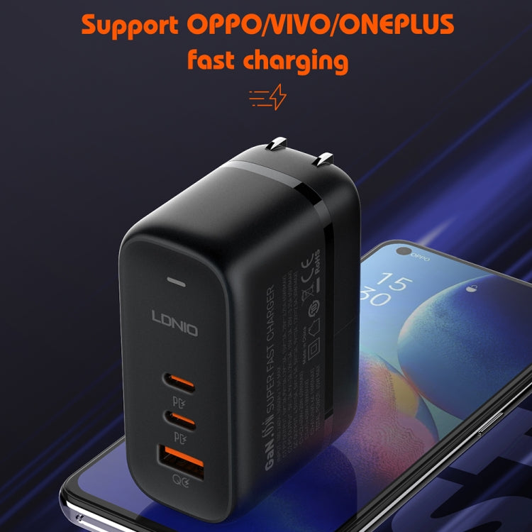LDNIO Q366 65W USB + Dual Type-C Port Charger with 1m USB-C / Type-C to USB-C / Type-C Data Cable, Plug Type:EU Plug(Black)