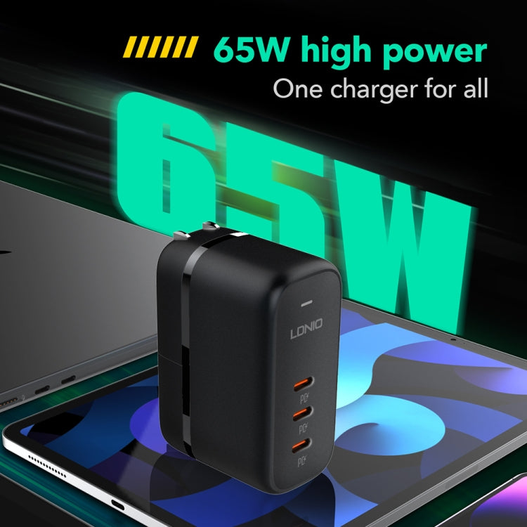 LDNIO Q367 65W GaN 3 x USB-C / Type-C Interface Charger with 1m USB-C / Type-C to USB-C / Type-C Data Cable, Plug Type:EU Plug(Black)